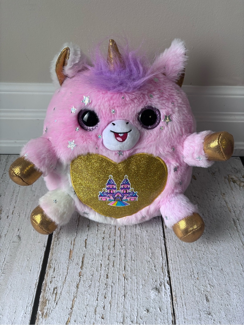 Plush Pink Unicorn Toy with Gold Heart Accent - Kids Plush